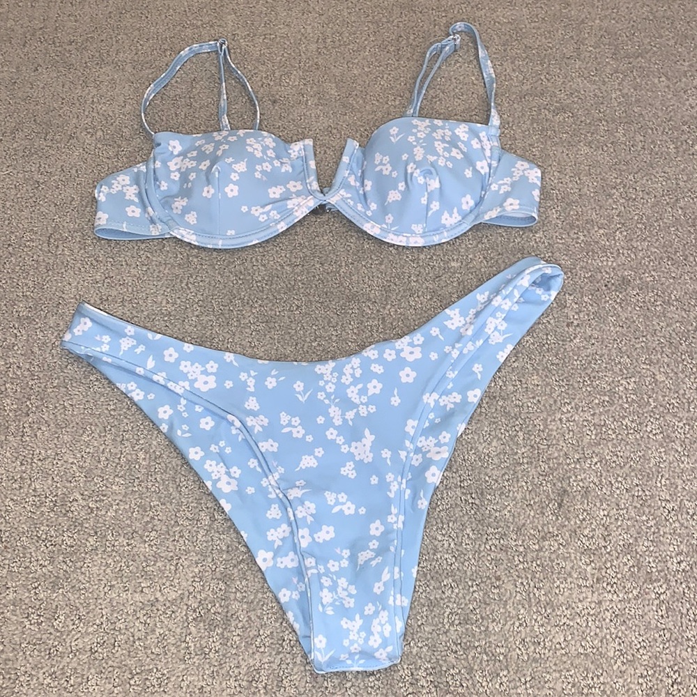Light Blue Floral Underwire Bikini